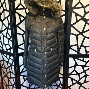 Michael Kors  Puffer Coat Faux Fur Hood Long Parka Jacket  Size Medium